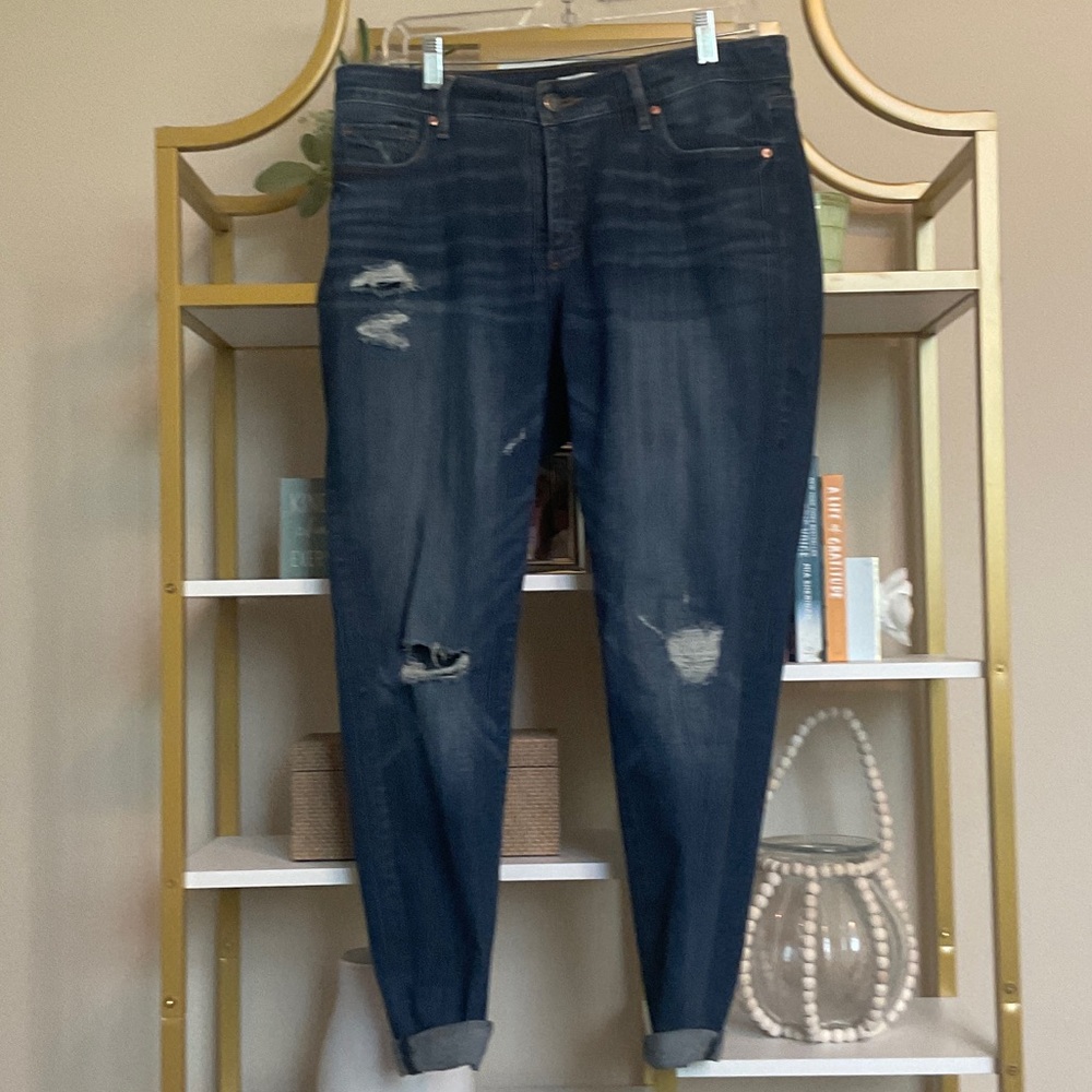 LOFT Dark Blue Distressed Boyfriend Jeans